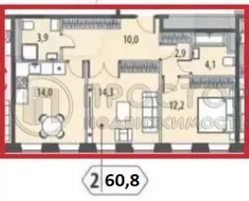 2-комнатная квартира, 60.8 м² - фото 21