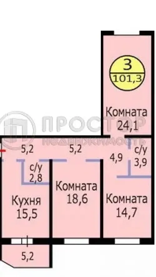 3-комнатная квартира, 101.3 м² - фото 24