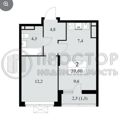 2-комнатная квартира, 39.6 м² - фото 15