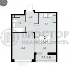 2-комнатная квартира, 39.6 м² - фото 33