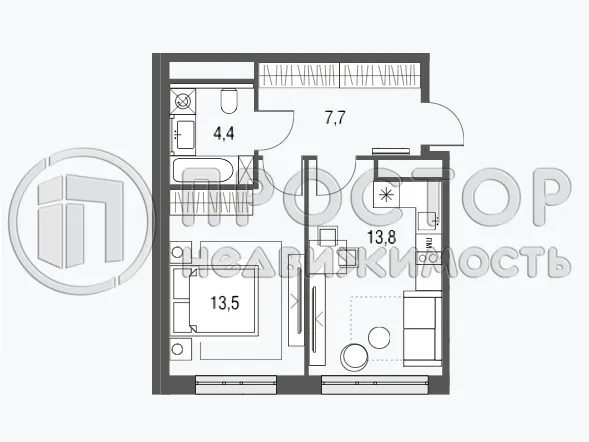 1-комнатная квартира, 39.4 м² - фото 2