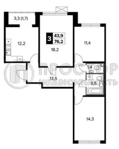 3-комнатная квартира, 77.8 м² - фото 10