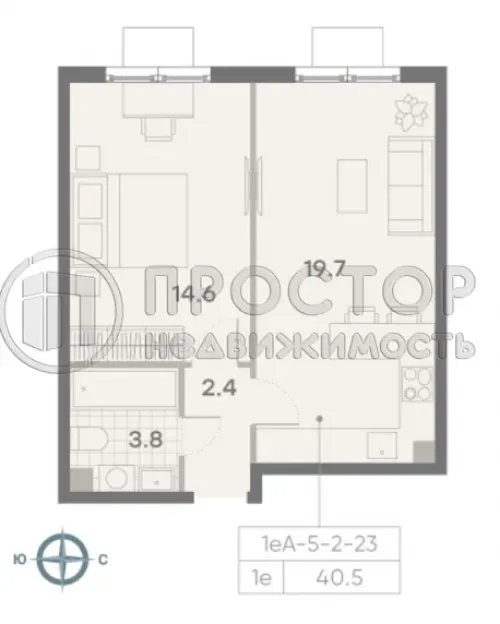 1-комнатная квартира, 40.5 м² - фото 6