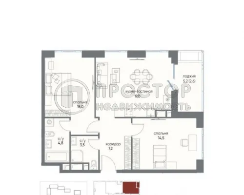 2-комнатная квартира, 67 м² - фото 9