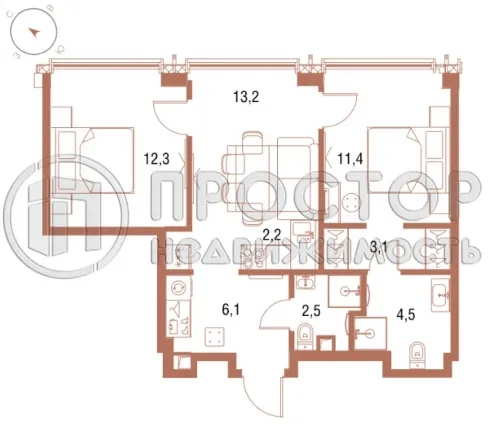 2-комнатная квартира, 56 м² - фото 6