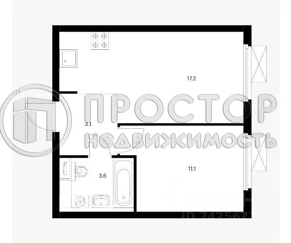 1-комнатная квартира, 35.9 м² - фото 3