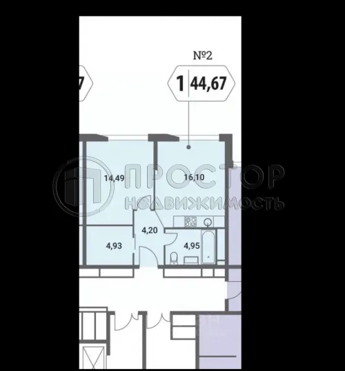 1-комнатная квартира, 44.7 м² - фото 8