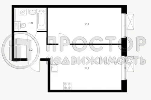 1-комнатная квартира, 44.8 м² - фото 4