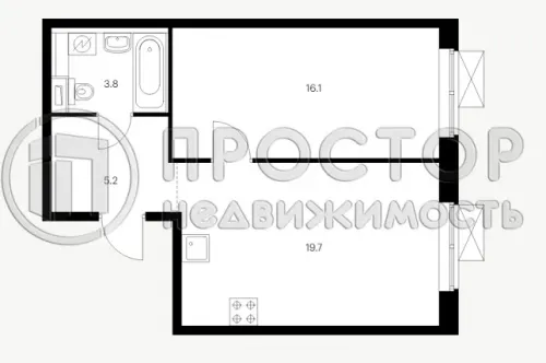 1-комнатная квартира, 44.8 м² - фото 4