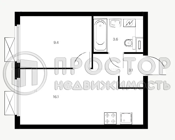 1-комнатная квартира, 32.1 м² - фото 12
