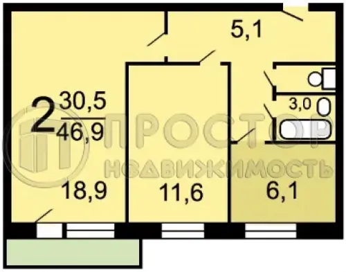 2-комнатная квартира, 46.9 м² - фото 6