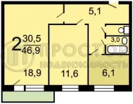 2-комнатная квартира, 46.9 м² - фото 11