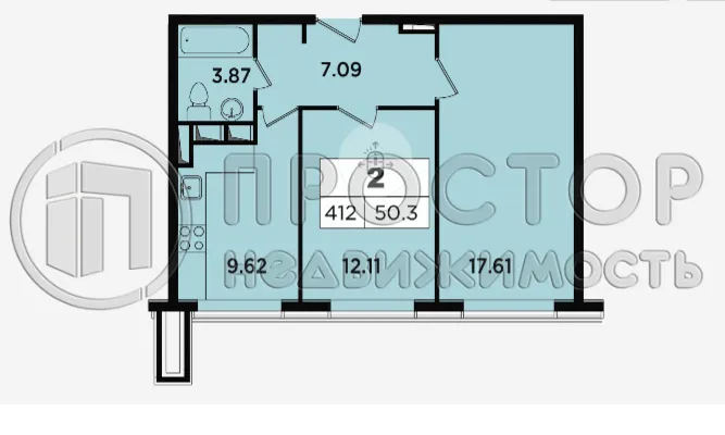 2-комнатная квартира, 50.4 м² - фото 2