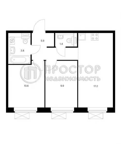2-комнатная квартира, 48.8 м² - фото 2