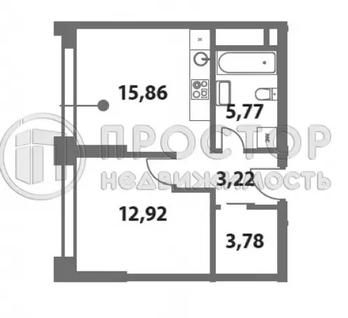 1-комнатная квартира, 41.91 м² - фото 12